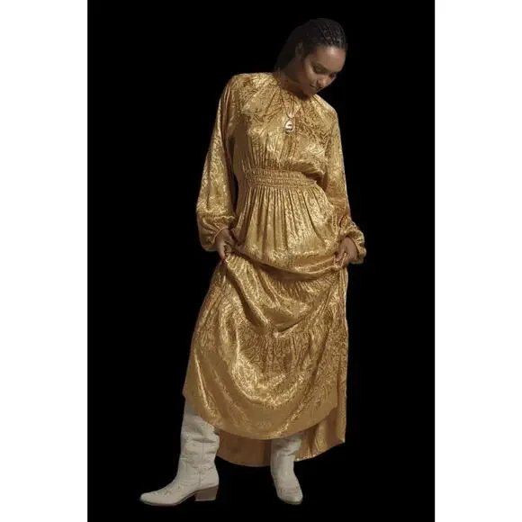 Anthropologie Gold Holiday New Year The Somerset Maxi Dress: Mock-Neck Edition - Picture 7 of 7